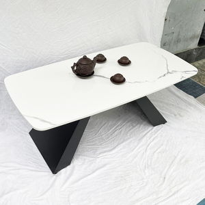 Table basse rectangulaire avec plateau en pierre 110x55x45cm, design moderne style ferme, pieds en fer, table d'appoint durable pour salon - Product Image 5