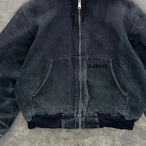 Nueva moda Demin logotipo personalizado sudaderas con capucha de gran tamaño para hombres sudaderas con capucha de algodón ropa de calle de Color sólido lavado ácido sudaderas con cremallera - Product Image 6