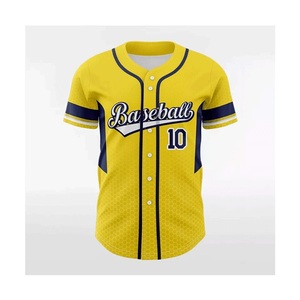 Maillot de baseball/softball 100 % polyester respirant jaune de haute qualité, imprimé par transfert thermique, avec logo brodé personnalisé et nom d'équipe - Product Image 1