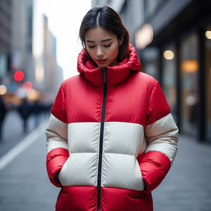 แจ็กเก็ตบุขนเป็ดแบบซิปเต็มรูปแบบลำลองคอปกตั้งสีทึบเสื้อโค้ทขนปลาปักเป้าทรงหลวมพอดีตัวสำหรับผู้หญิง - Product Image 4