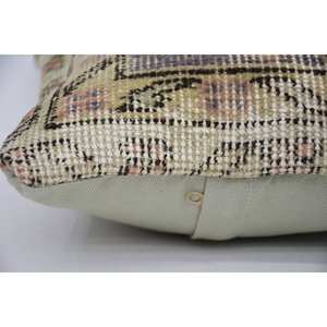 Bohemian Vintage Floral Kantha Patchwork Wool Pillow 12x12 Inch Beige Cushion Plain Woven Decorative Floor Cushion <b>18x18</b> Print - Product Image 4
