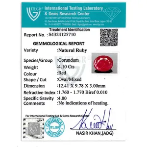 Rubis (Manik) - 4,1 carats, pierre précieuse naturelle facettée de forme ovale, de haute qualité, créée en laboratoire, couleur rouge - Product Image 4
