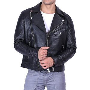 Veste en cuir pour hommes de couleur unie élevée conçue sur mesure col montant hiver veste de moto en laine Street-Wear vente en ligne légère - Product Image 5