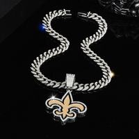 Chaîne cubaine classique New Orleans Saints, style hip-hop, pendentif en diamants de moissanite argentés, forme de couronne, tendance, vente chaude, unisexe, or