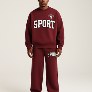 Ensemble survêtement pour homme, style sportif et streetwear, logo personnalisé, polaire, séchage rapide, sweat-shirt et pantalon, 450GSM, poids lourd, coton brossé doux - Product Image 1