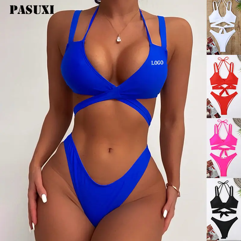 PASUXI 2024 rückenfreier Bikini mit individuellem Druck zweiteiliger Tanga Bikini G-String ultra dünnes Minibadbekleidung Strandbekleidung sexy