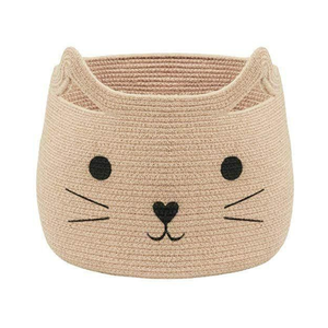 Handmade Cotton Rope Storage Basket Cute <b>Cat</b> Toy Organizer Woven Laundry Bin Open <b>Top</b> Home Organizer - Product Image 1