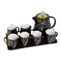 Service à café et à thé en marbre noir avec pot à sucre et à lait