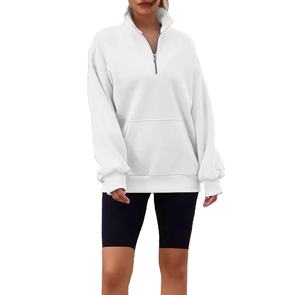 Sweat à capuche oversize à demi-zip pour femme, en toile, avec broderie personnalisée, poche et badge sur le devant - Product Image 6