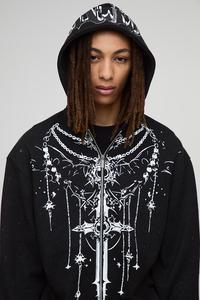 Conception avant de qualité supérieure hommes coton lourd impression Streetwear fermeture éclair sweats à capuche unisexe épaule tombante - Product Image 3