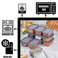 Set van 12 rechthoekige transparante milieuvriendelijke moderne voedselbewaarbakken, koelkastorganizer, stapelbare plastic containers met handgrepen