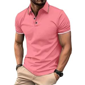 Camiseta de polo informal de color sólido para hombre, jersey de manga corta con borde cruzado, camisa de temporada de tela de punto estampada - Product Image 2