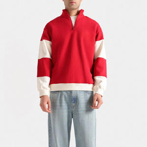 Respirant 350gsm hommes quart Zip sweats personnalisé sérigraphié lavé contraste couleur panneau Style pull hiver - Product Image 1