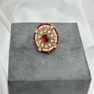 Attractive Premium Quality Gold Finish Moissanite Polki Kundan <b>Adjustable</b> <b>Ring</b> For Function Wedding Wear Collection For Women - Product Image 1