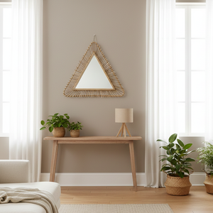 Espejo de Pared Redondo de Ratán Ecológico, Hecho a Mano, Decorativo, Estilo Bohemio, de Econa, Construcción Ligera y Duradera, con Marco - Product Image 3