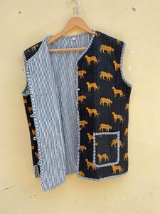 เสื้อกั๊กคอวีแบบไม่มีแขน ผ้าฝ้ายเย็บมือ ลายเสือ  แบบสองด้าน  นุ่ม ระบายอากาศได้ดี  ไม่ยับง่าย เป็นมิตรต่อสิ่งแวดล้อม - Product Image 5