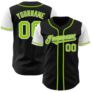 Meilleure vente authentique maillot de baseball bicolore personnalisé noir néon vert-blanc respirant ensemble grande taille - Product Image 1