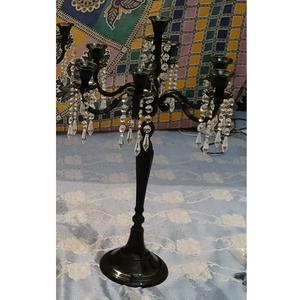 Bougeoir dernier style léger de luxe en noir poli avec des perles de cristal fabriqué à la main élégant avec une finition d'excellente qualité - Product Image 1