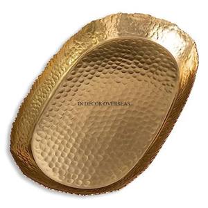 Bandeja de forma ovalada de Metal resistente chapada en oro de alto grado con textura martillada de aspecto precioso para frutas y dulces, suministro de mesa para servir - Product Image 1