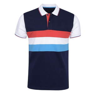 เสื้อโปโลแขนสั้นผู้ชาย ลายทางตัดสี ผ้าถัก สไตล์ลำลอง - Product Image 1