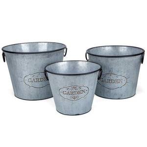 Galvanized Iron Metal Planter Bucket Set with Side Handles Rustic Flower Pots for Home Garden Wholesale - Product Image 1