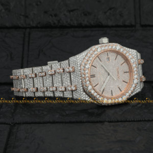 Montre analogique élégante pour homme en acier inoxydable, diamants de laboratoire taille brillant, cadran de 41mm, breloque de fenêtre, type Eta - Product Image 2