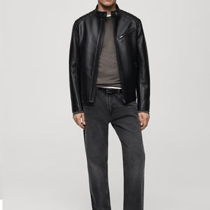 OEM Design Custom Made Black Leather Winter Stand Collar Men's Leather Jacket-Best Selling Price Fashionable New Style - Product Image 2