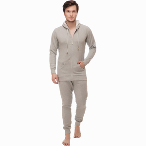 Conjunto de Sudadera con Capucha y Pantalones Deportivos para Hombre, Talla Grande, Color Caqui Sólido, 100% Algodón, Estampado Personalizado, Forro Polar Cómodo, Manga Larga - Product Image 1