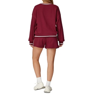 Conjunto de sudadera con logotipo personalizado de primera calidad para mujer, camisa de manga larga, Top deportivo holgado, pantalones cortos de gimnasio, trajes de mujer - Product Image 5