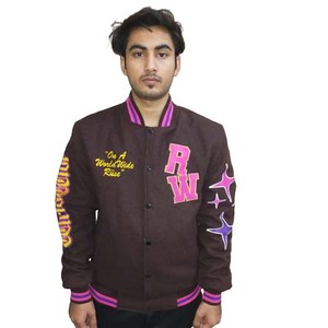 Vintage Men's <b>Leather</b> Varsity <b>Jacket</b> Wool Chenille Embroidery Custom Logo <b>Winter</b> Baseball Letterman <b>Jackets</b> featuring Feathers - Product Image 5