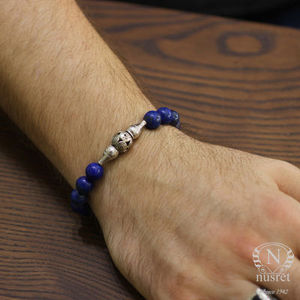 925 Sterling Silver Men's <b>Bracelet</b> with Lapis Lazuli Natural <b>Ball</b> Stone Gift - Product Image 1