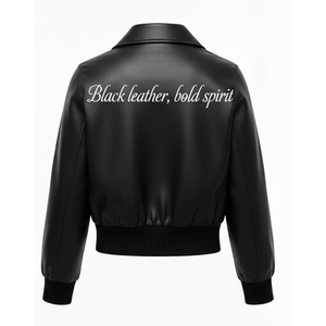 Chaqueta Bomber Impermeable de Algodón Negra Clásica para Mujer, Estilo Motero, Ajustada, con Estampado en la Espalda, Informal - Product Image 3