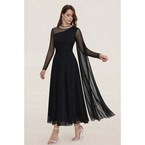 Vestido largo de tul con cuello semi-alto y manga larga para mujer, 33664 - Product Image 3