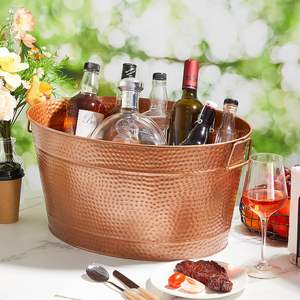 Conception martelée bouteille de vin en fer seau à glace couleur cuivre forme ovale pour les célébrations de fête et de mariage refroidisseur à vin - Product Image 1