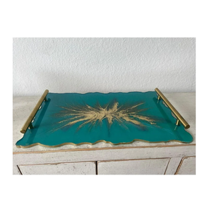 Bandeja de servicio de resina epoxi popular Bandeja de comida de resina Mango de diseño de hoja de metal Venta más vendida - Product Image 4