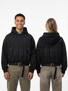 Trendy Oversized Hooded Sweatshirt Adjustable Belt for Women Casual Loose Fit Pullover Fashionable Custom Printed Design <b>Hoodies</b> - Product Image 3