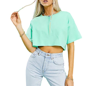 À la mode haut court élégant et respirant femmes solide blanc coton haut court T-Shirt femmes été à manches courtes haut court T-Shirts - Product Image 1