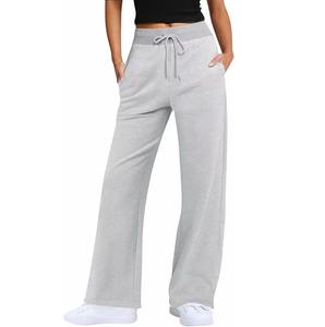 Pantalones de chándal de pierna ancha sin costuras para mujer, pantalones de chándal con acabado liso y logotipo personalizado, comodidad al por mayor - Product Image 3