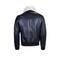Blouson Bomber Unisexe en Cuir de Vachette Bleu Silo Sports avec Bordure en Fourrure, Imperméable, Coupe-Vent, Écologique, Style Vintage, Faible MOQ, Grandes Tailles, Hiver