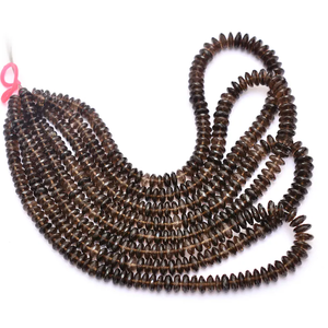 Cuarzo ahumado marrón 6mm-9mm disco/platillo/rueda cuentas facetadas | Hilo de 15 pulgadas | Piedra preciosa de cuarzo ahumado natural corte alemán Rondelle - Product Image 1