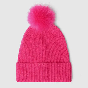 Chapeau d'hiver Pom Pom Beanie rose pour femmes chaud épais doux câble tricot chapeaux temps froid - Product Image 2