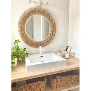 Espejos marroquíes hechos a mano con flecos, decoración boho para pared, marco artesanal de rafia, decoración natural para el hogar, diseño étnico único, idea de regalo. - Product Image 1