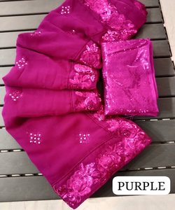 Saree violet pour une sensation royale et majestueuse saree en lin formel avec des embellissements de bras pour la sophistication - Product Image 3