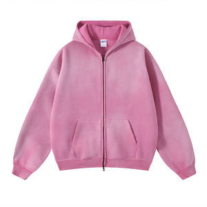 Sudadera con capucha con cremallera y lavado ácido de doble capa Vintage de alta calidad, ropa de calle desteñida por el sol con cuello con capucha, forro polar de algodón 100% - Product Image 1