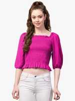 Haut court décontracté chic pour femme, manches courtes, en crêpe, excellente qualité, lavable, teinture unie, usage quotidien