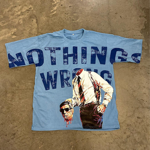 Camiseta gráfica de calle de gran tamaño Nothing Wrong Blue DTF Printed Loose Fit Urban Tee - Product Image 1