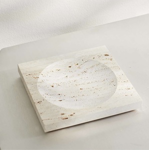 Bandeja de piedra travertino rectangular, organizador de tocador de mármol natural, soporte de joyería hecho a mano, bandeja decorativa de lujo para servir, Baño - Product Image 3
