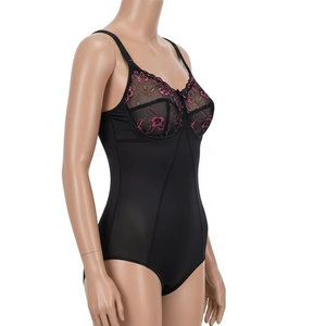 ชุดชั้นในสตรีกระชับรูปร่างผ้าไนลอนสแปนเด็กซ์ชุดบอดี้สูทปักแบบครึ่งแขนควบคุม - Product Image 5