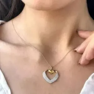 Chaîne pendentif coeur pour femme en argent sterling 925 plaqué or rose coupe ronde Moissanite pour cadeau - Product Image 3