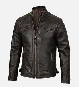 Veste de motard d'hiver décontractée à col montant pour hommes en cuir d'agneau véritable noir avec fermeture à glissière ODM Type d'approvisionnement - Product Image 2
